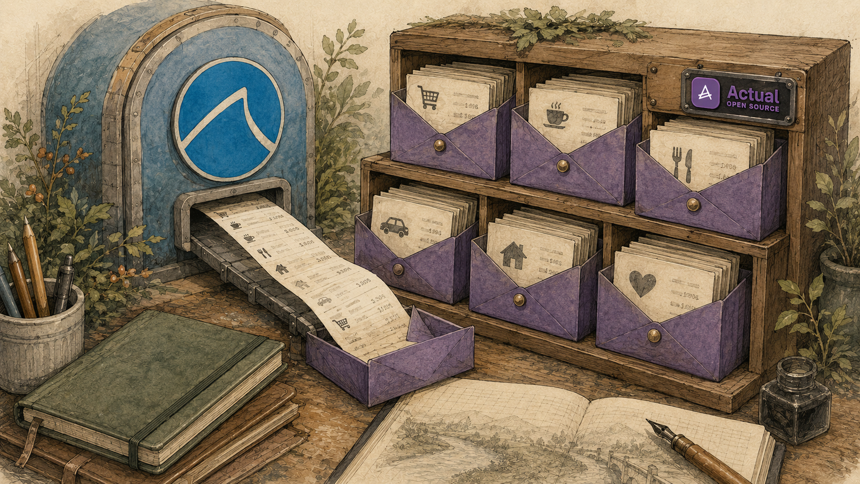 SimpleFIN transaction records flowing into Actual Budget envelope drawers