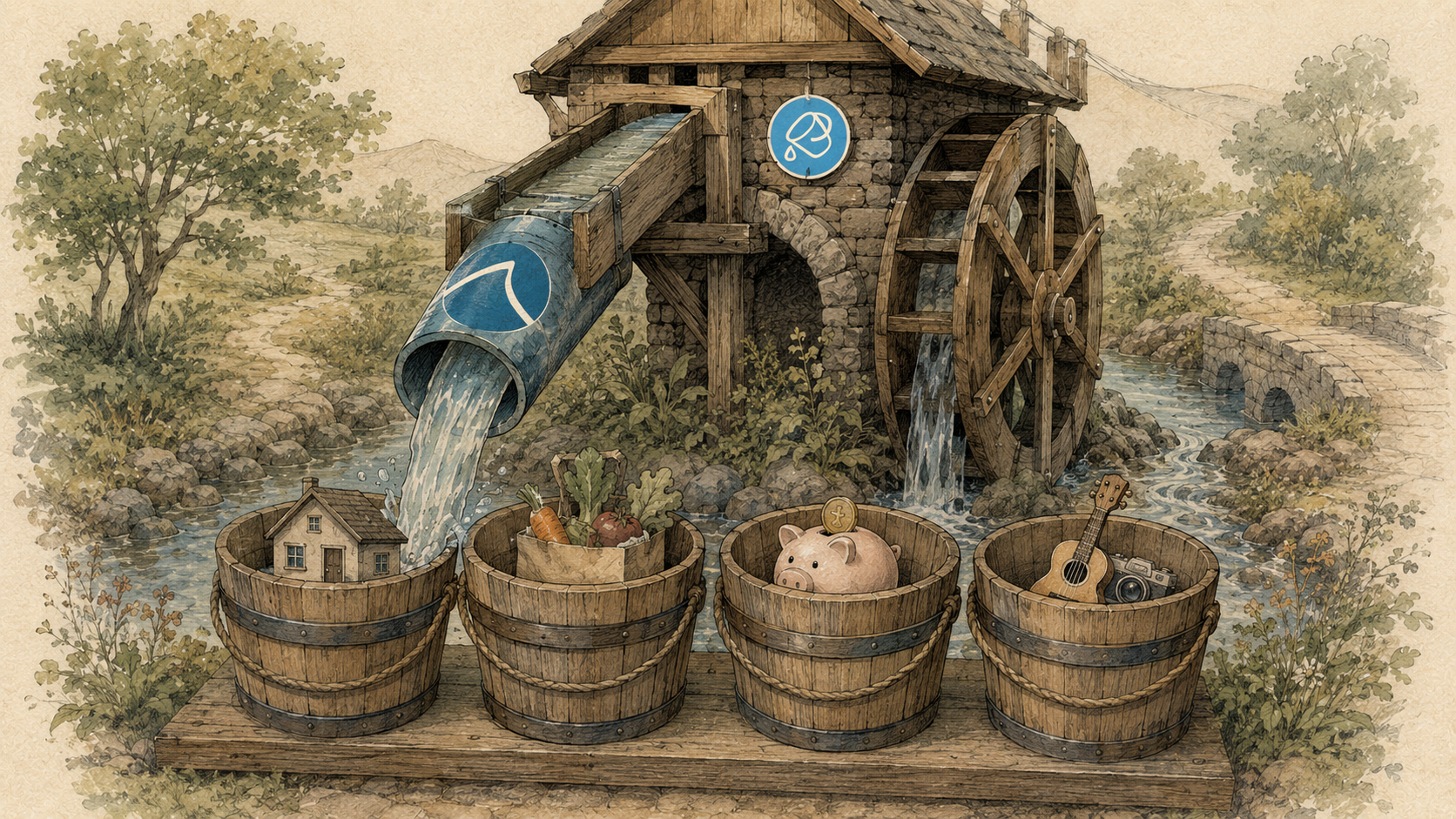 A SimpleFIN stream filling practical Buckets budget containers
