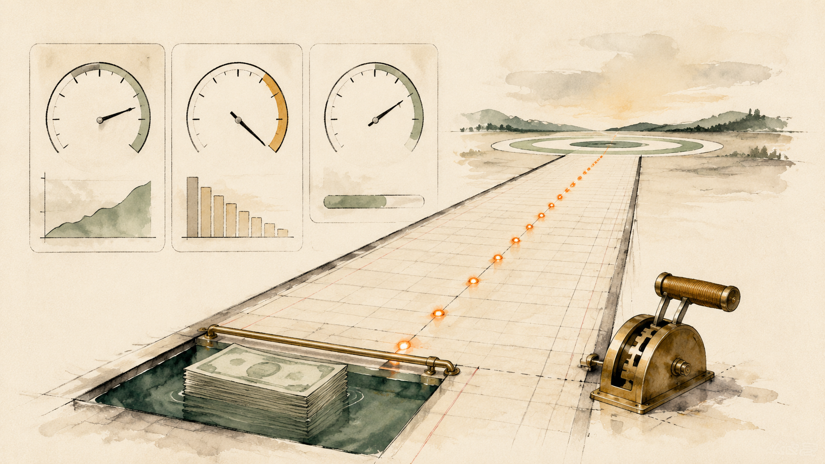 Cash runway guided toward a safe landing by dashboard instruments