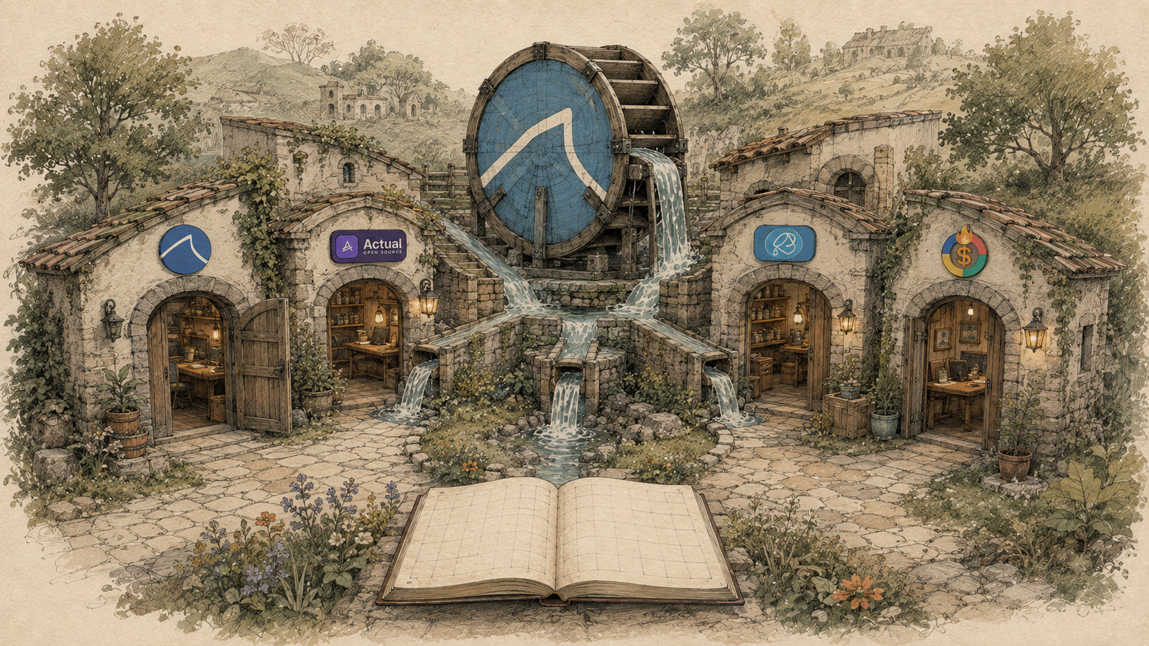 A SimpleFIN waterwheel serving several open-source finance workshops
