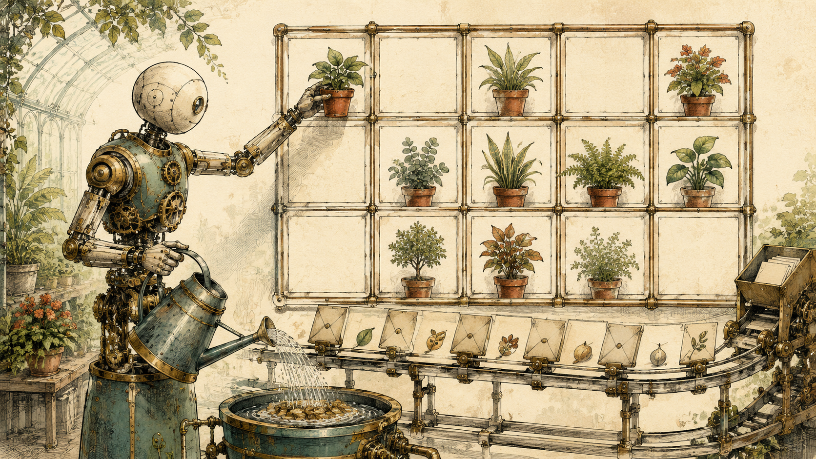 Hand-drawn brokerage holdings greenhouse automatically arranged into a portfolio grid
