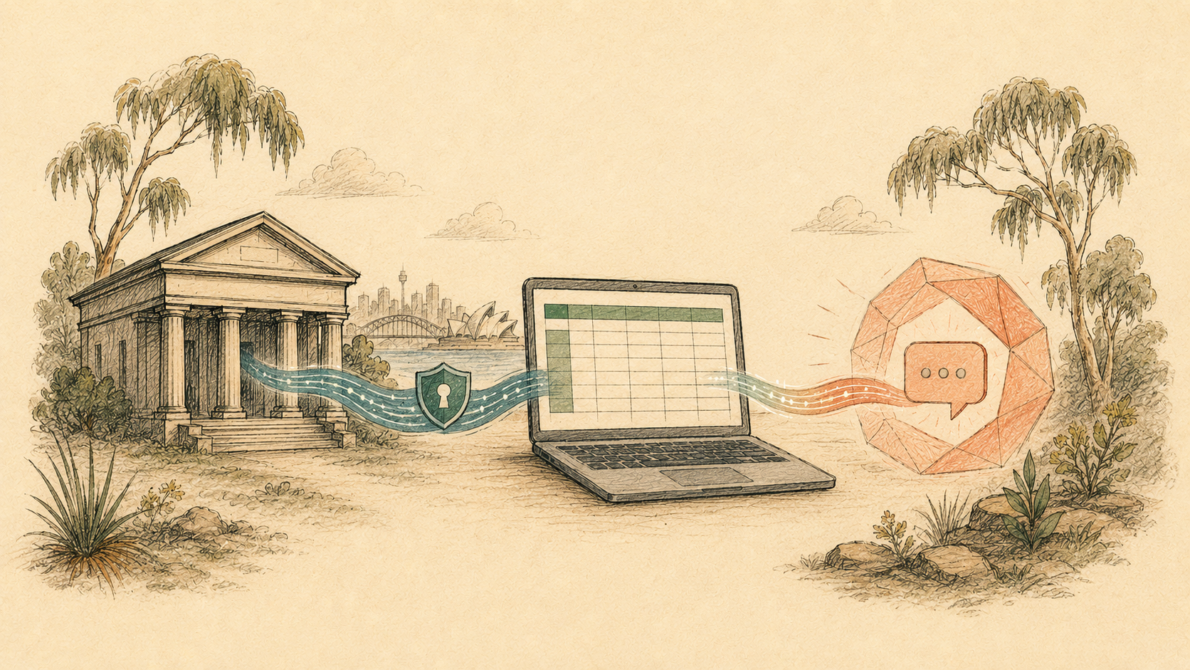 An Australian bank routing secure financial data through a user-controlled spreadsheet before it reaches a conversational AI assistant
