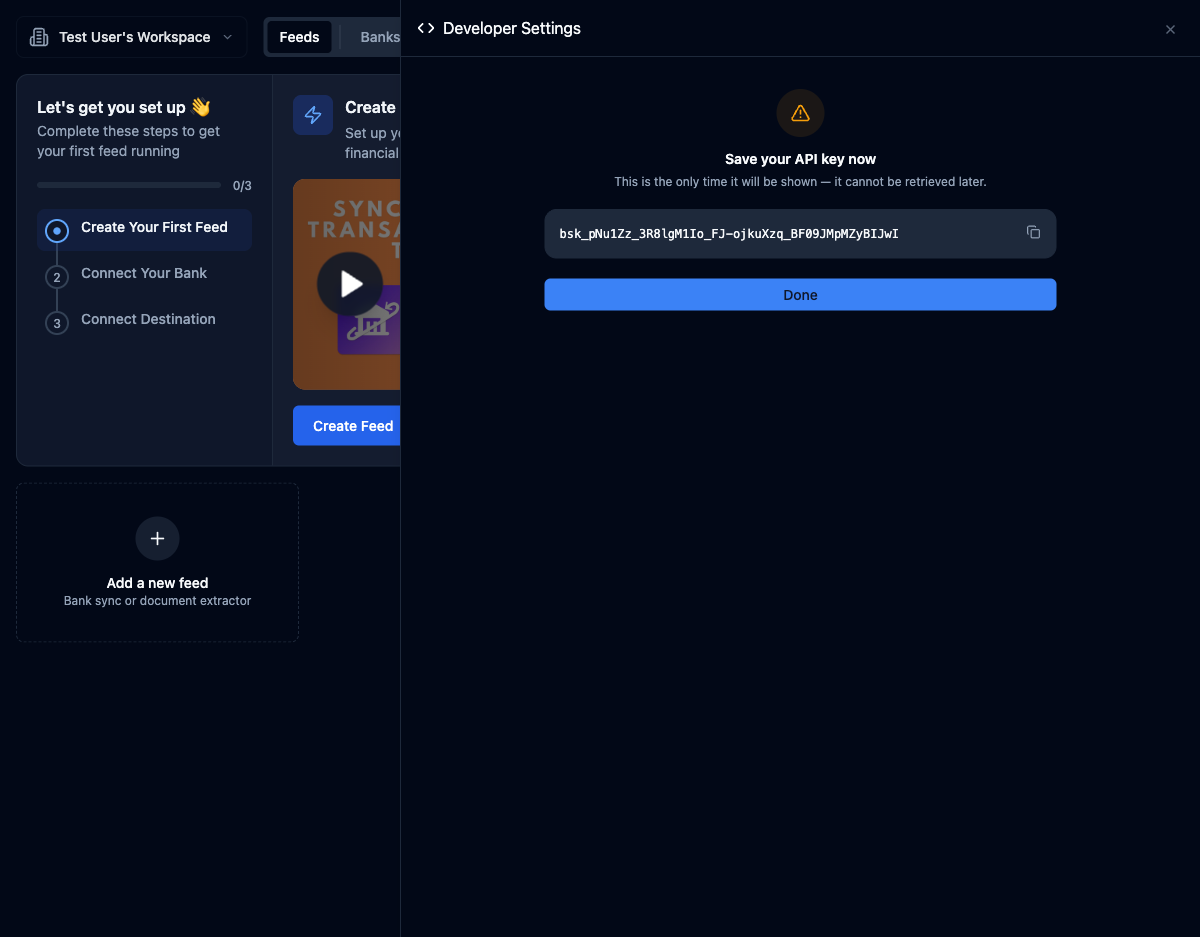 API key revealed after creation